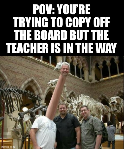 move! | POV: YOU’RE TRYING TO COPY OFF THE BOARD BUT THE TEACHER IS IN THE WAY | image tagged in long neck,memes,school,teachers | made w/ Imgflip meme maker