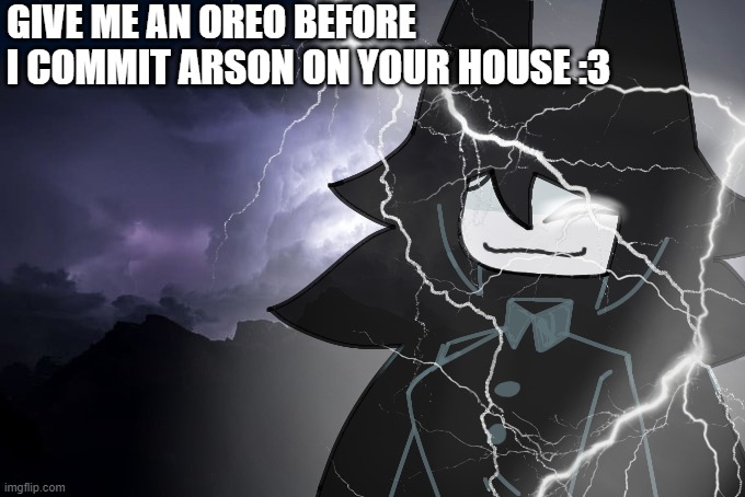 give miss circle an oreo before she burns your house down!!! :3 | GIVE ME AN OREO BEFORE; I COMMIT ARSON ON YOUR HOUSE :3 | image tagged in funny memes,meme,lol,oh wow are you actually reading these tags,wow,good | made w/ Imgflip meme maker