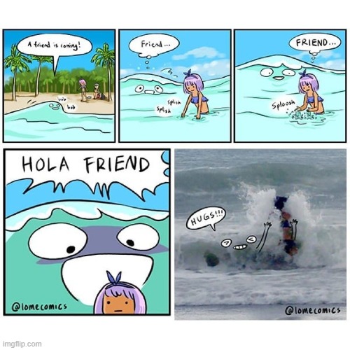 image tagged in beach,ocean,friend,wave,hug,splash | made w/ Imgflip meme maker