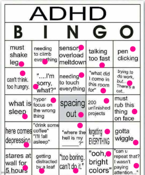 btw I don’t drink coffee | image tagged in adhd bingo | made w/ Imgflip meme maker