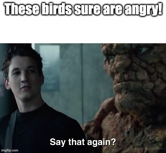 Say that again? | These birds sure are angry! | image tagged in say that again,angry birds,fantastic four,marvel | made w/ Imgflip meme maker