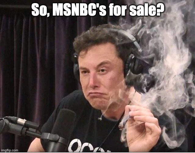 Elon Musk smoking a joint | So, MSNBC's for sale? | image tagged in elon musk smoking a joint | made w/ Imgflip meme maker