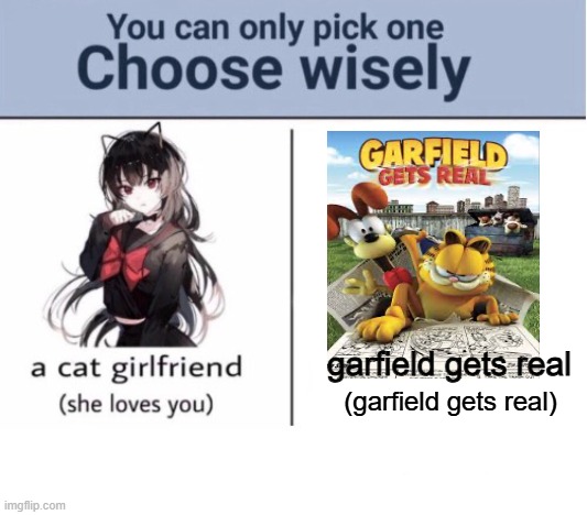 Choose wisely | garfield gets real; (garfield gets real) | image tagged in choose wisely | made w/ Imgflip meme maker