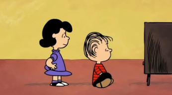 Lucy and Linus Watching TV Blank Meme Template