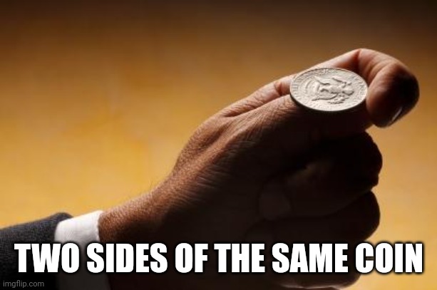 coin flip | TWO SIDES OF THE SAME COIN | image tagged in coin flip | made w/ Imgflip meme maker