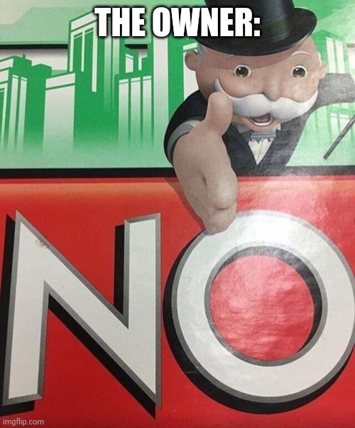 Monopoly No | THE OWNER: | image tagged in monopoly no | made w/ Imgflip meme maker