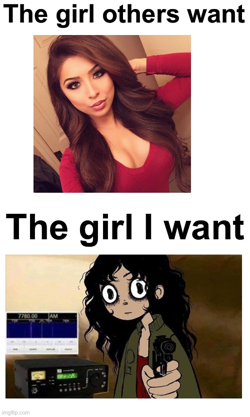 Call me crazy but I want someone as insane as me | The girl others want; The girl I want | image tagged in msmg,insane people | made w/ Imgflip meme maker