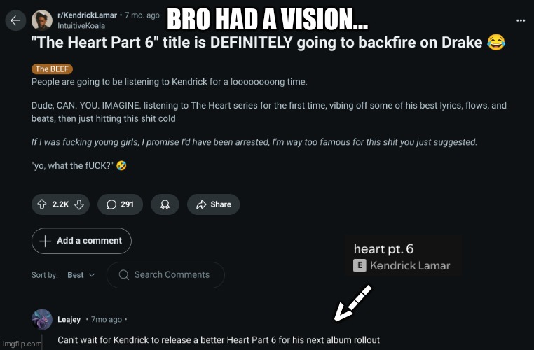 bro had a vision | BRO HAD A VISION... <--- | image tagged in kendrick lamar,gnx,rap,hiphop,vision,bro | made w/ Imgflip meme maker