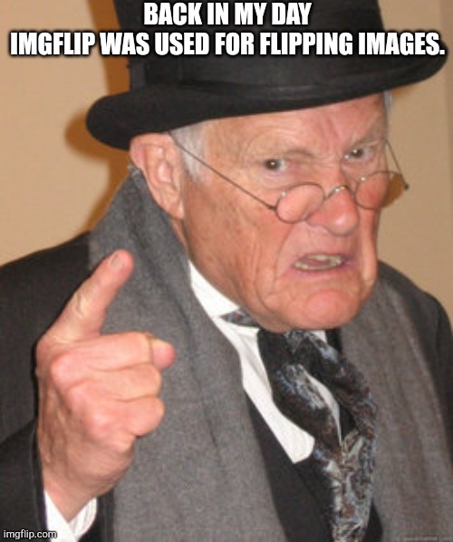 Back In My Day Meme | BACK IN MY DAY IMGFLIP WAS USED FOR FLIPPING IMAGES. | image tagged in memes,back in my day | made w/ Imgflip meme maker