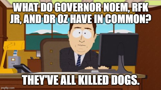 Aaaaand Its Gone | WHAT DO GOVERNOR NOEM, RFK JR, AND DR OZ HAVE IN COMMON? THEY'VE ALL KILLED DOGS. | image tagged in memes,aaaaand its gone | made w/ Imgflip meme maker