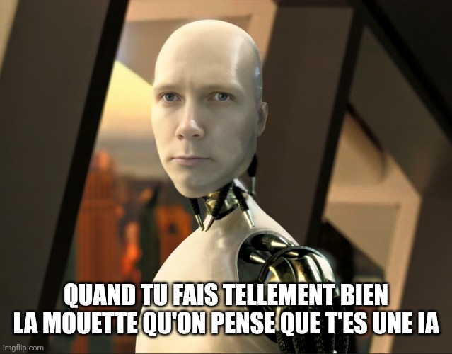 I-Robot Cardon | QUAND TU FAIS TELLEMENT BIEN LA MOUETTE QU'ON PENSE QUE T'ES UNE IA | image tagged in i-robot cardon | made w/ Imgflip meme maker