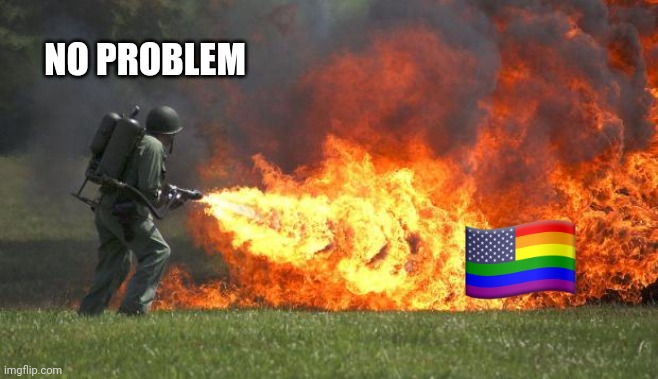 flamethrower | NO PROBLEM | image tagged in flamethrower | made w/ Imgflip meme maker