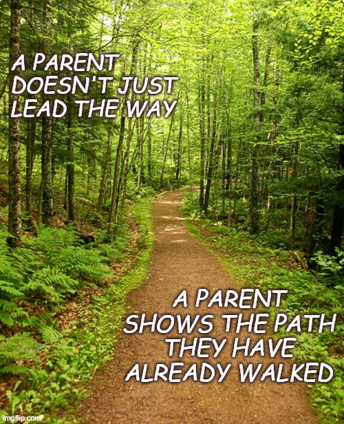 A parent..... | A PARENT DOESN'T JUST LEAD THE WAY; A PARENT SHOWS THE PATH THEY HAVE ALREADY WALKED | image tagged in parents | made w/ Imgflip meme maker