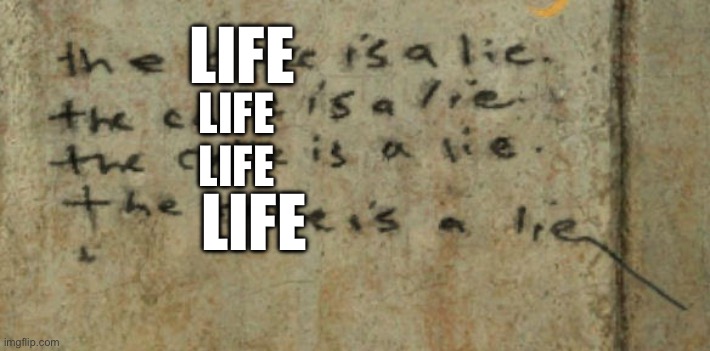 THE CAKE IS A LIE | LIFE LIFE
LIFE LIFE | image tagged in the cake is a lie | made w/ Imgflip meme maker