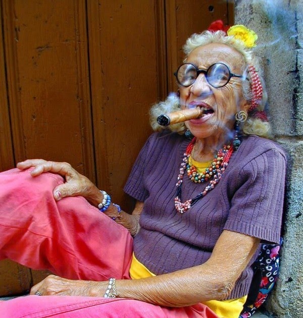 Grandma Smoking a Cigar Blank Meme Template