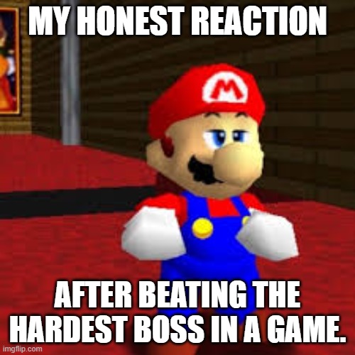 Mario 64 | MY HONEST REACTION; AFTER BEATING THE HARDEST BOSS IN A GAME. | image tagged in super mario 64 | made w/ Imgflip meme maker