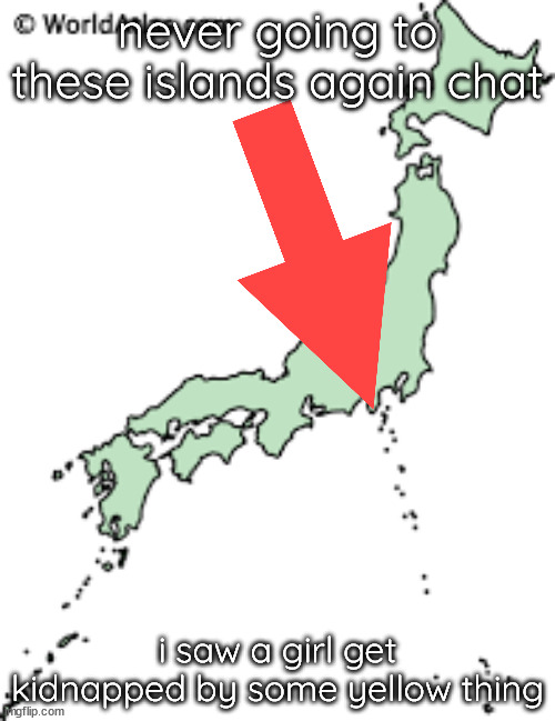 never going to these islands again chat; i saw a girl get kidnapped by some yellow thing | made w/ Imgflip meme maker