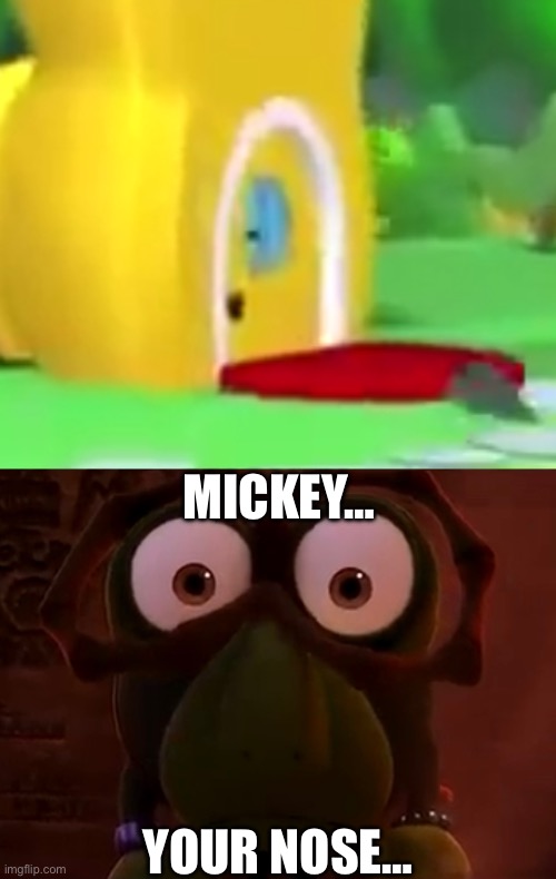 The old Season 1 intro of MMCH be like: | MICKEY…; YOUR NOSE… | image tagged in unspeakable horror,mickey mouse,glitchy mickey,mickey,nose,nosey | made w/ Imgflip meme maker