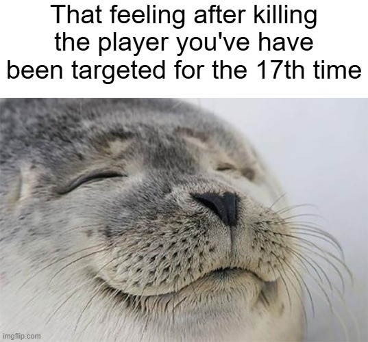 Finally | That feeling after killing the player you've have been targeted for the 17th time | image tagged in memes,satisfied seal | made w/ Imgflip meme maker