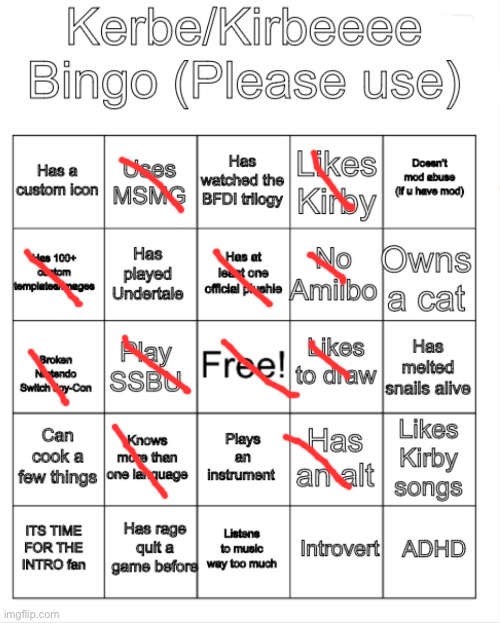 Kerbe Bingo | image tagged in kerbe bingo | made w/ Imgflip meme maker