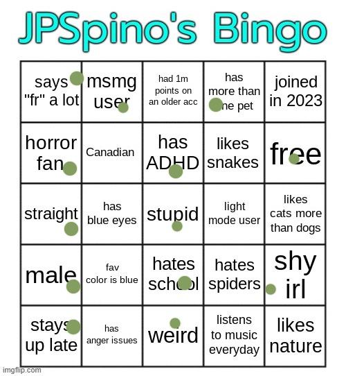 o | image tagged in jpspino's bingo,memes,msmg,bingo,wwioqeufwuiwwuqhfiudwouih | made w/ Imgflip meme maker