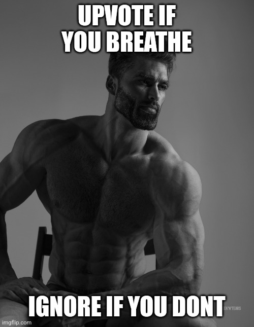 Giga Chad | UPVOTE IF YOU BREATHE; IGNORE IF YOU DONT | image tagged in giga chad | made w/ Imgflip meme maker