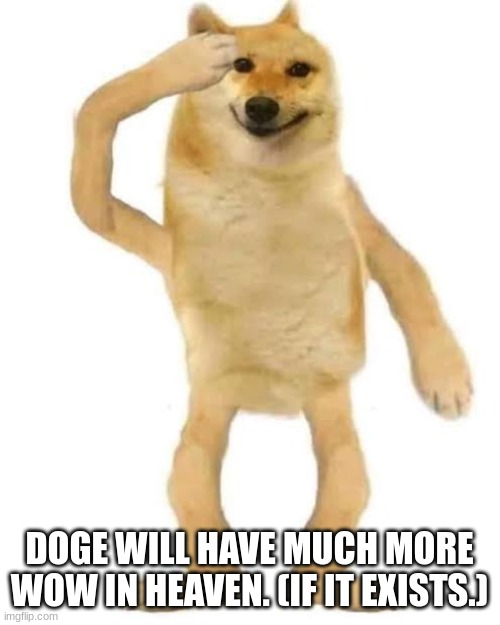 Doge saluting | DOGE WILL HAVE MUCH MORE WOW IN HEAVEN. (IF IT EXISTS.) | image tagged in doge saluting | made w/ Imgflip meme maker