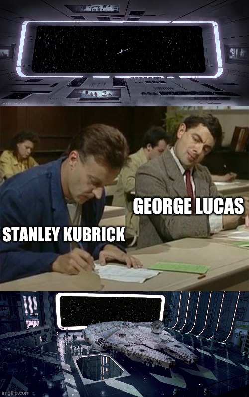 2001: A New Hope | GEORGE LUCAS; STANLEY KUBRICK | image tagged in mr bean copying | made w/ Imgflip meme maker