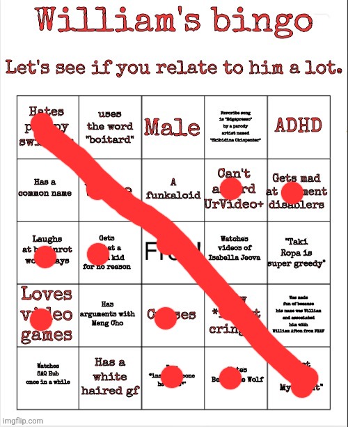 William's bingo | image tagged in william's bingo | made w/ Imgflip meme maker