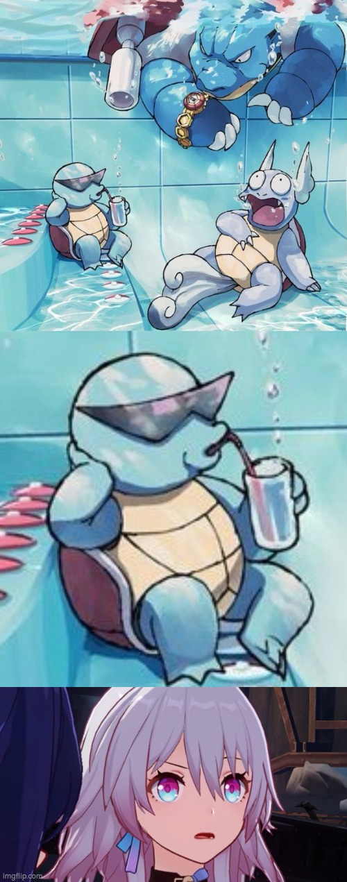 Um, Squirtle? Why are you drink water, while you're... underwater? | image tagged in squirtle,water | made w/ Imgflip meme maker