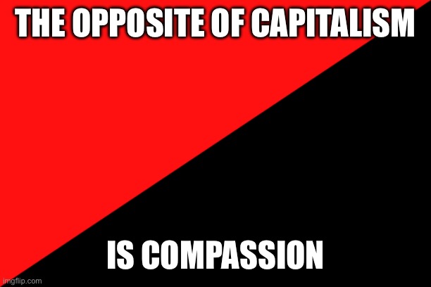 Capitalism is hurtful | THE OPPOSITE OF CAPITALISM; IS COMPASSION | image tagged in ancom flag,capitalism | made w/ Imgflip meme maker