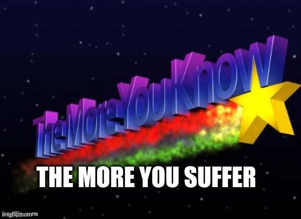 the more you know | THE MORE YOU SUFFER | image tagged in the more you know | made w/ Imgflip meme maker