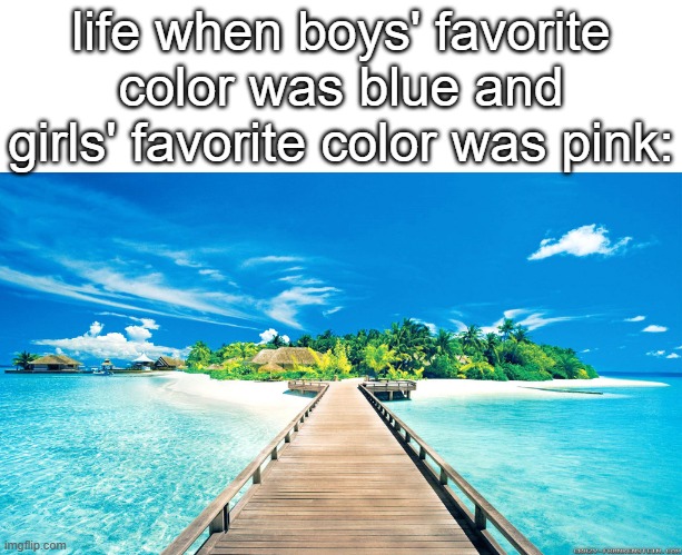 my life changed forever when my favorite color became lavender. | life when boys' favorite color was blue and girls' favorite color was pink: | image tagged in paradise,memes,nostalgia,childhood,why are you reading the tags | made w/ Imgflip meme maker