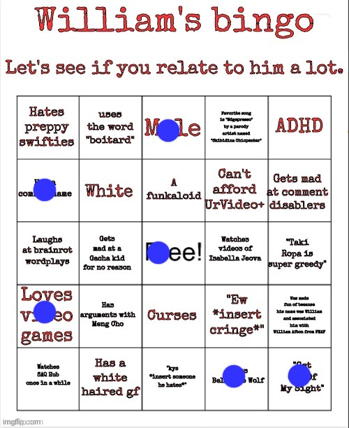 William's bingo | image tagged in william's bingo | made w/ Imgflip meme maker