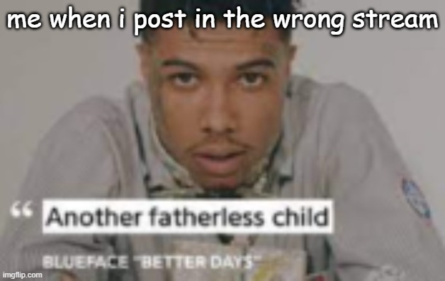 another fatherless child | me when i post in the wrong stream | image tagged in another fatherless child | made w/ Imgflip meme maker