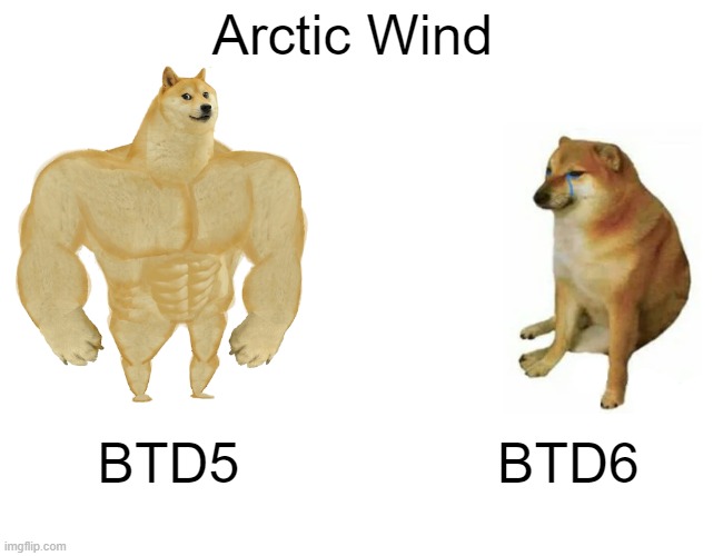 Arctic Wind in BTD6 | Arctic Wind; BTD5; BTD6 | image tagged in memes,buff doge vs cheems | made w/ Imgflip meme maker