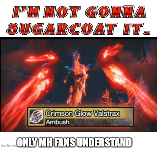 Monster hunter's Valstrax in a nutshell | ONLY MH FANS UNDERSTAND | image tagged in im not gonna sugarcoat it,monster hunter | made w/ Imgflip meme maker