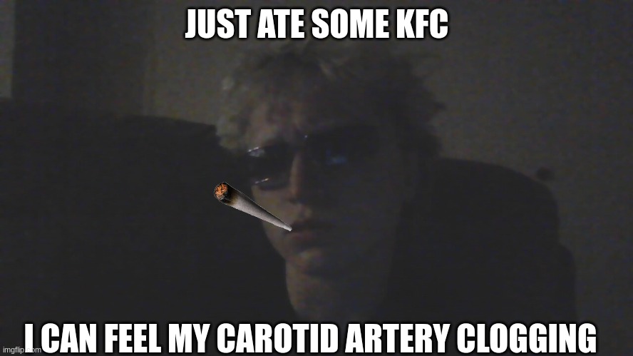 JUST ATE SOME KFC; I CAN FEEL MY CAROTID ARTERY CLOGGING | made w/ Imgflip meme maker