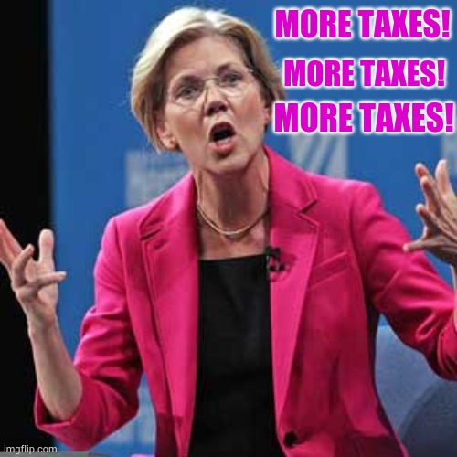 Look It's A One Hit Wonder... | MORE TAXES! MORE TAXES! MORE TAXES! | image tagged in elizabeth warren,more,taxes,repeat,memes,politics | made w/ Imgflip meme maker