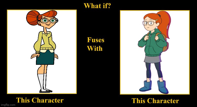 What if Scarlett Fuses With Tulip Olsen | image tagged in what if fuses,scarlett,total drama,tulip olsen,infinity train,redheads in glasses | made w/ Imgflip meme maker