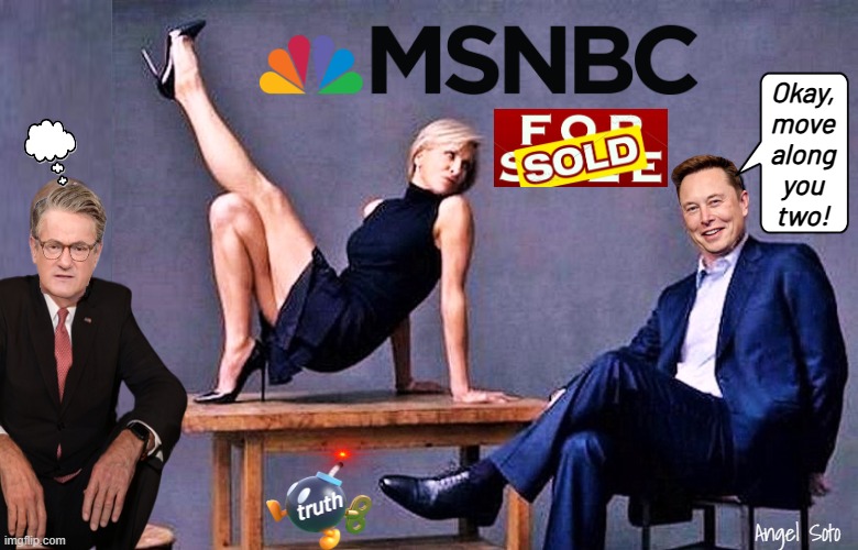 Elon Musk fires Joe and Mika after buying MSNBC | Okay,
move
along
you
two! truth; Angel Soto | image tagged in elon musk is buying msnbc fires joe and mika,elon musk,joe scarborough,mika brzezinski,msnbc,truth bomb | made w/ Imgflip meme maker