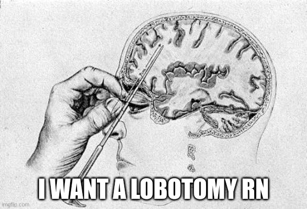 Lobotomy  | I WANT A LOBOTOMY RN | image tagged in lobotomy | made w/ Imgflip meme maker