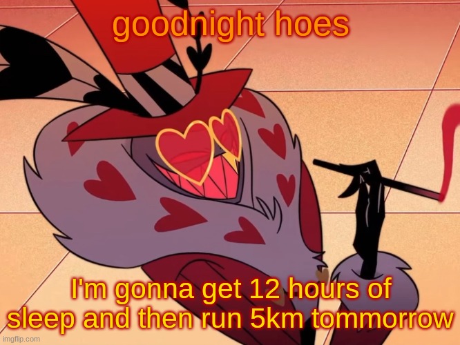 Valentino | goodnight hoes; I'm gonna get 12 hours of sleep and then run 5km tommorrow | image tagged in valentino | made w/ Imgflip meme maker