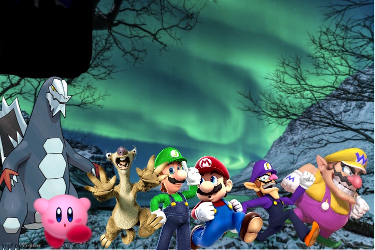 Wario and Friends dies by a provoked Baxcalibur while exploring at a snowy field | image tagged in northern lights termcollector template,wario dies,crossover | made w/ Imgflip meme maker