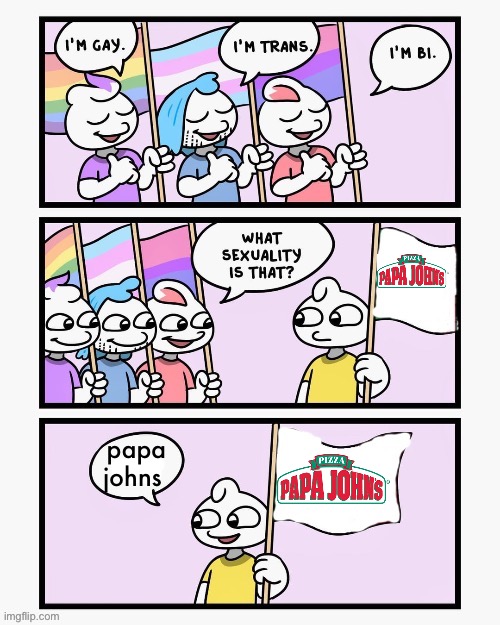 can someone post this into msmg for me | papa johns | image tagged in what sexuality is that | made w/ Imgflip meme maker