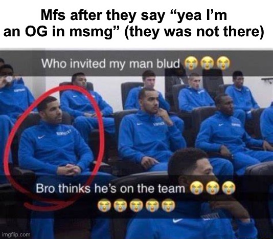 Bro thinks he's on the team | Mfs after they say “yea I’m an OG in msmg” (they was not there) | image tagged in bro thinks he's on the team,slander,msmg | made w/ Imgflip meme maker