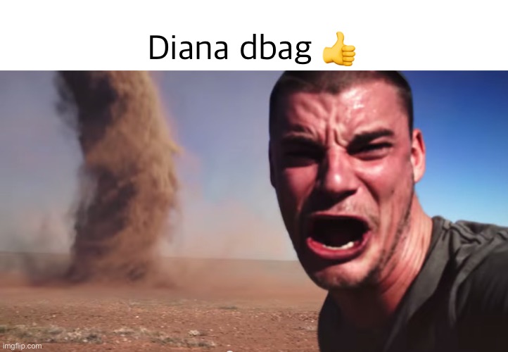 Here it comes | Diana dbag 👍 | image tagged in here it comes | made w/ Imgflip meme maker