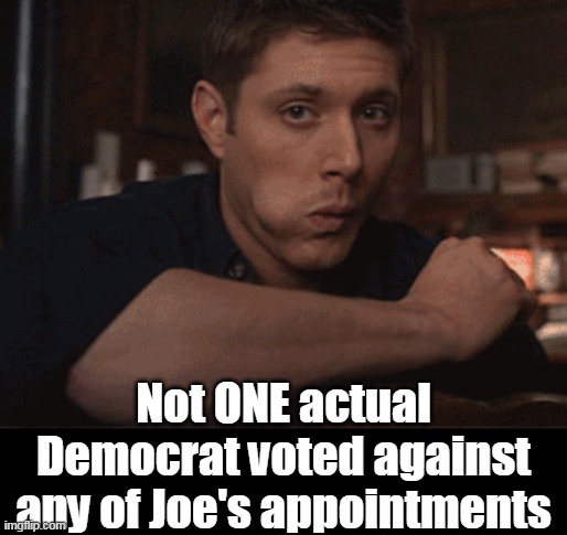 Not ONE actual Democrat voted against any of Joe's appointments | made w/ Imgflip meme maker