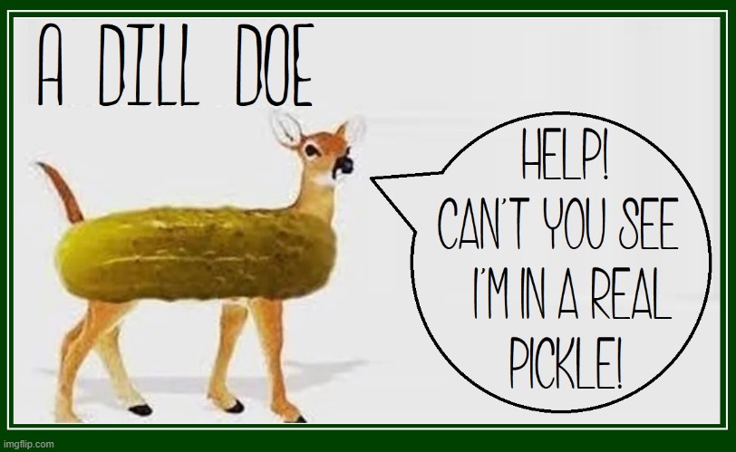 Doe: a deer, a female deer / Pickle: a cucumber | image tagged in vince vance,deer,pickles,memes,dill doe,dill pickle | made w/ Imgflip meme maker