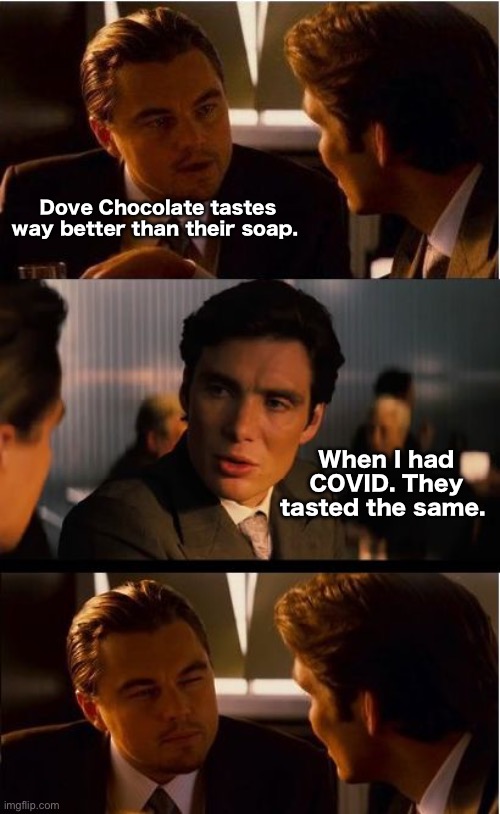 COVID dove chocolate | Dove Chocolate tastes way better than their soap. When I had COVID. They tasted the same. | image tagged in memes,inception,covid,chocolate | made w/ Imgflip meme maker